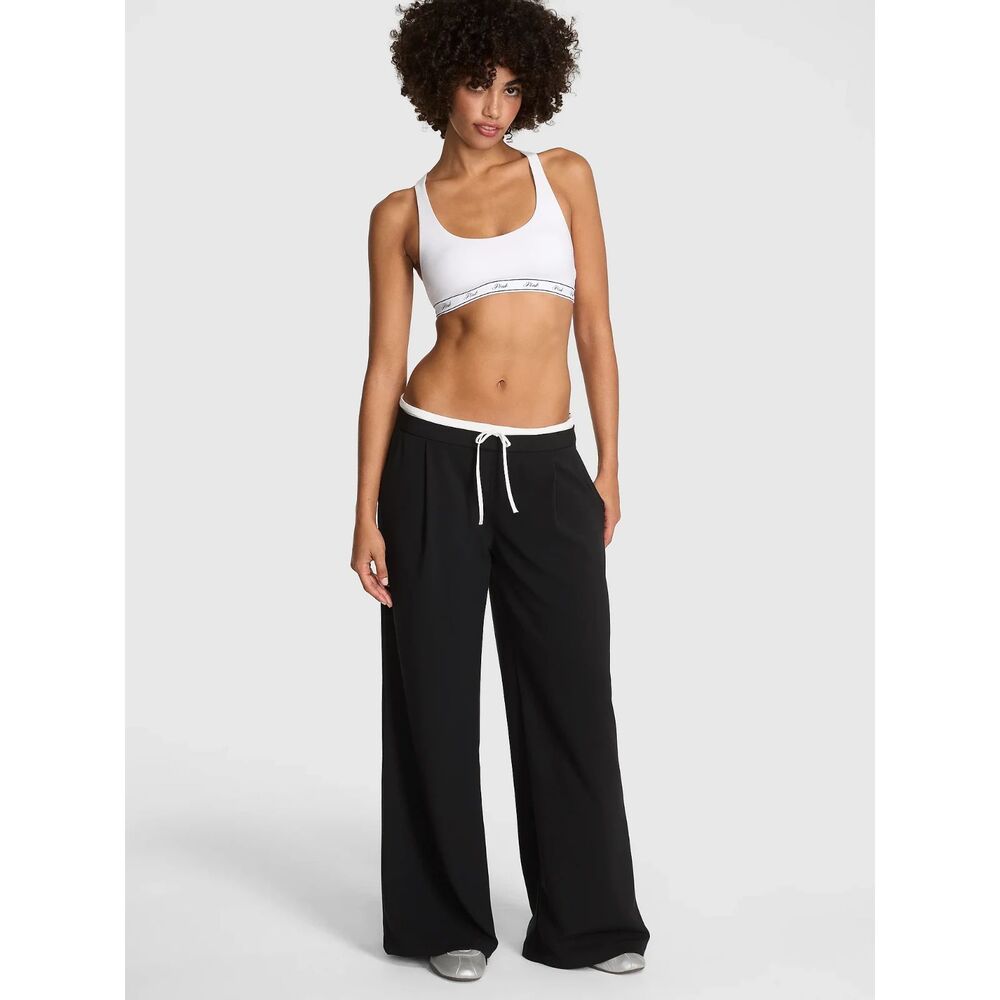 Victoria's Secret Pink On-the-Go Low-Rise Trouser Pants Black Wide Leg M NWT